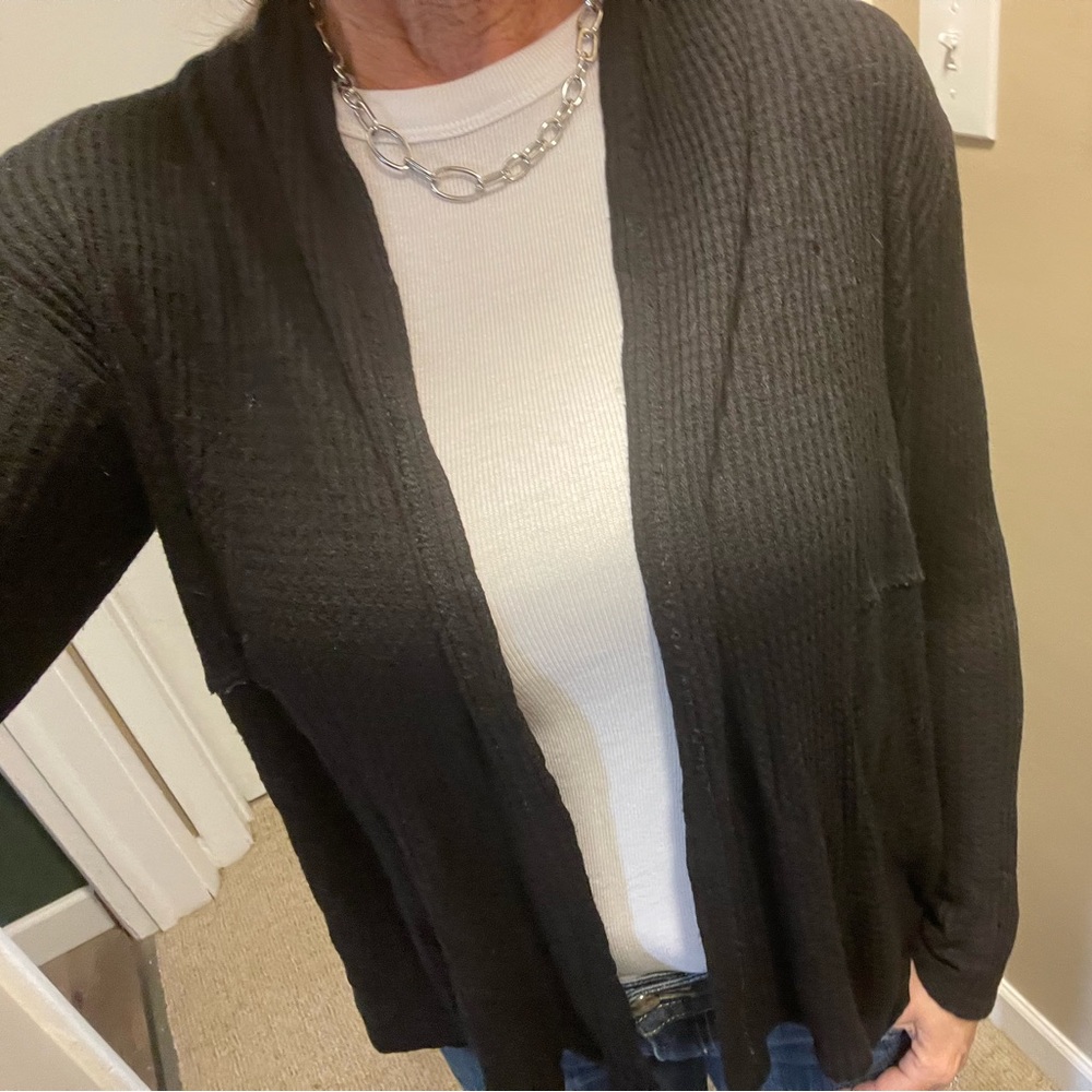 Veronica M Black waffle knit open cardigan, XS